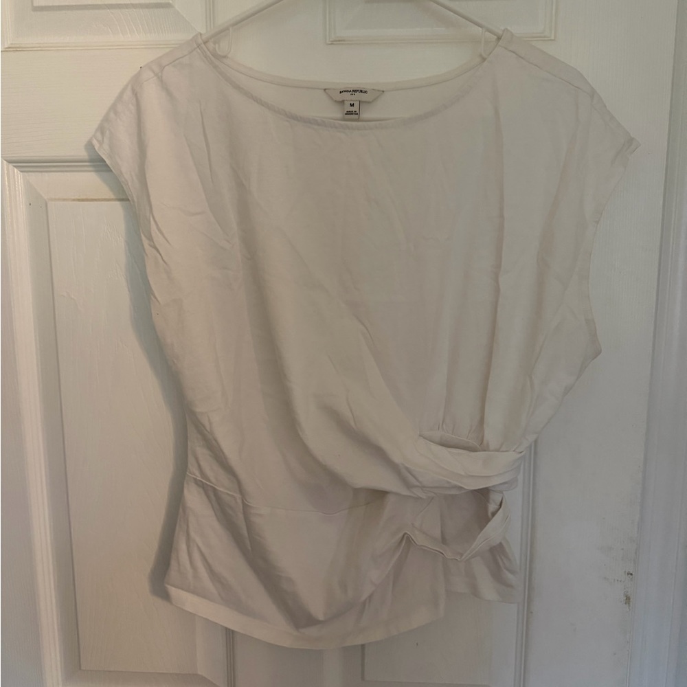 Banana Republic White Short-Sleeve Twist Front Tee